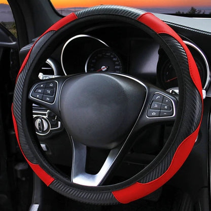 Car Steering Wheel Cover Red Black Leather Anti-slip For Carbon Fiber